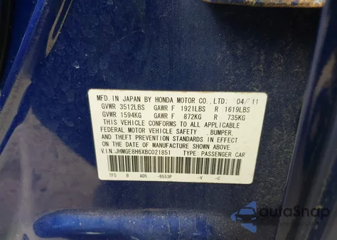 2011 Honda Fit Sport from USA, damaged, VIN JHMGE8H6XBC021851